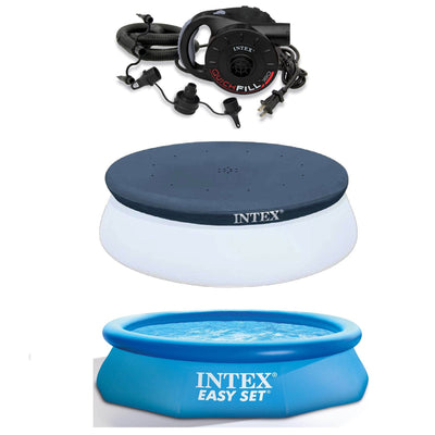 Intex 120V Quick-Fill Air Pump, 10ft Easy Set Pool Cover & Easy Set 10ft Pool - VMInnovations