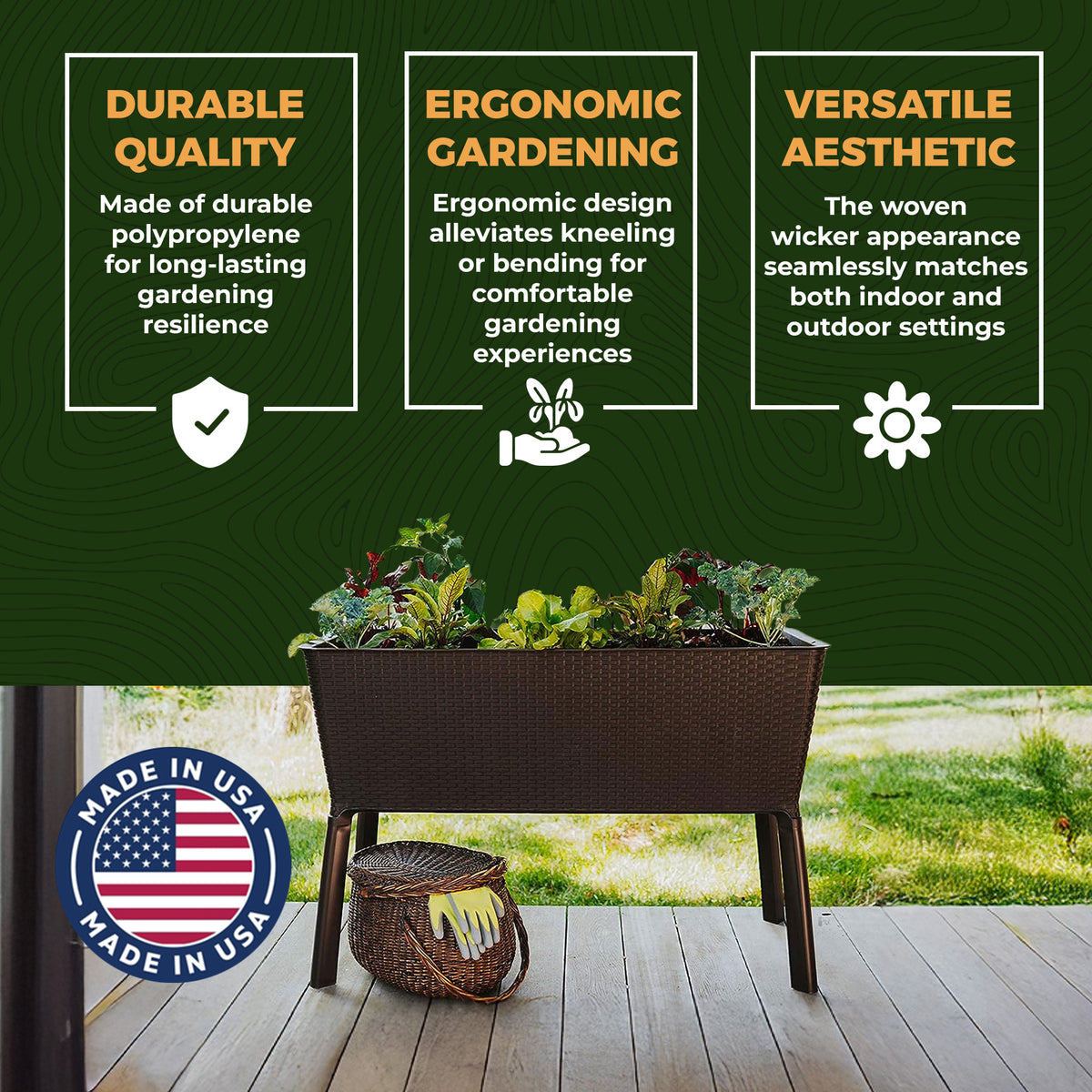 Polymer Outdoor Products Raised Garden Bed with 3 Pack Miracle-Gro Potting Mix