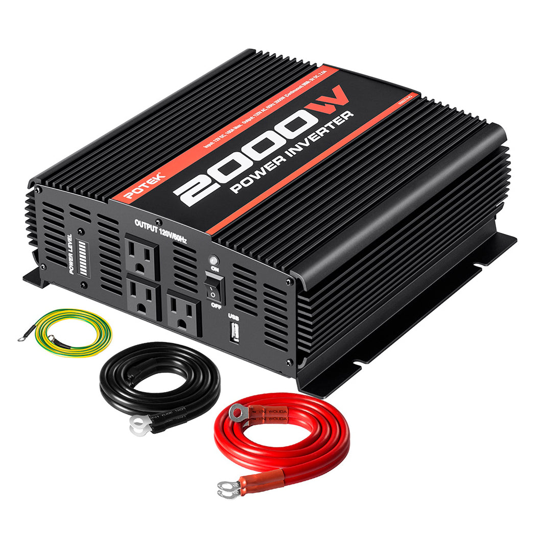 Potek MA2000-1111 2000W 3 AC Outlet & USB Port Portable Power Inverter, Black