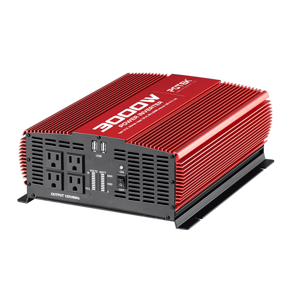 Potek 3000W 4 AC Outlet & 2 USB Port Portable Power Inverter, Red (Open Box)