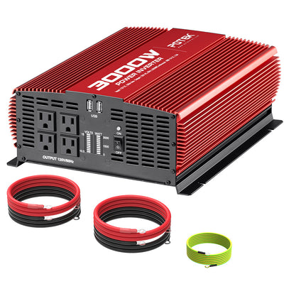 Potek 3000W 4 AC Outlet & 2 USB Port Portable Power Inverter, Red (Open Box)