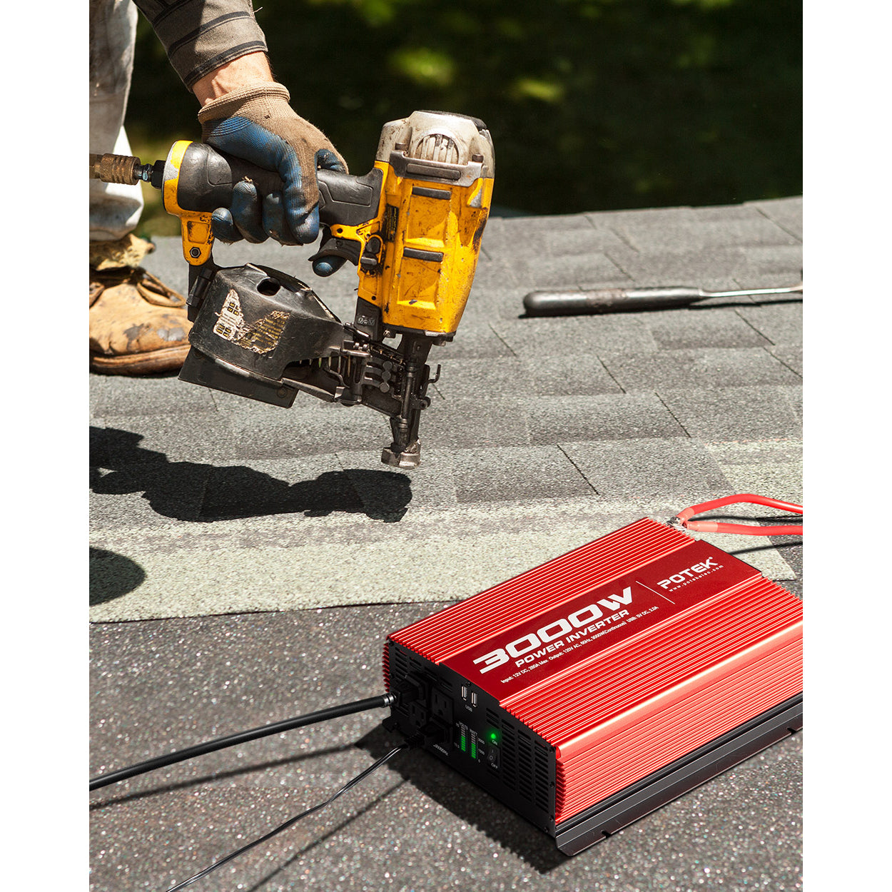 Potek 3000W 4 AC Outlet & 2 USB Port Portable Power Inverter, Red (Open Box)