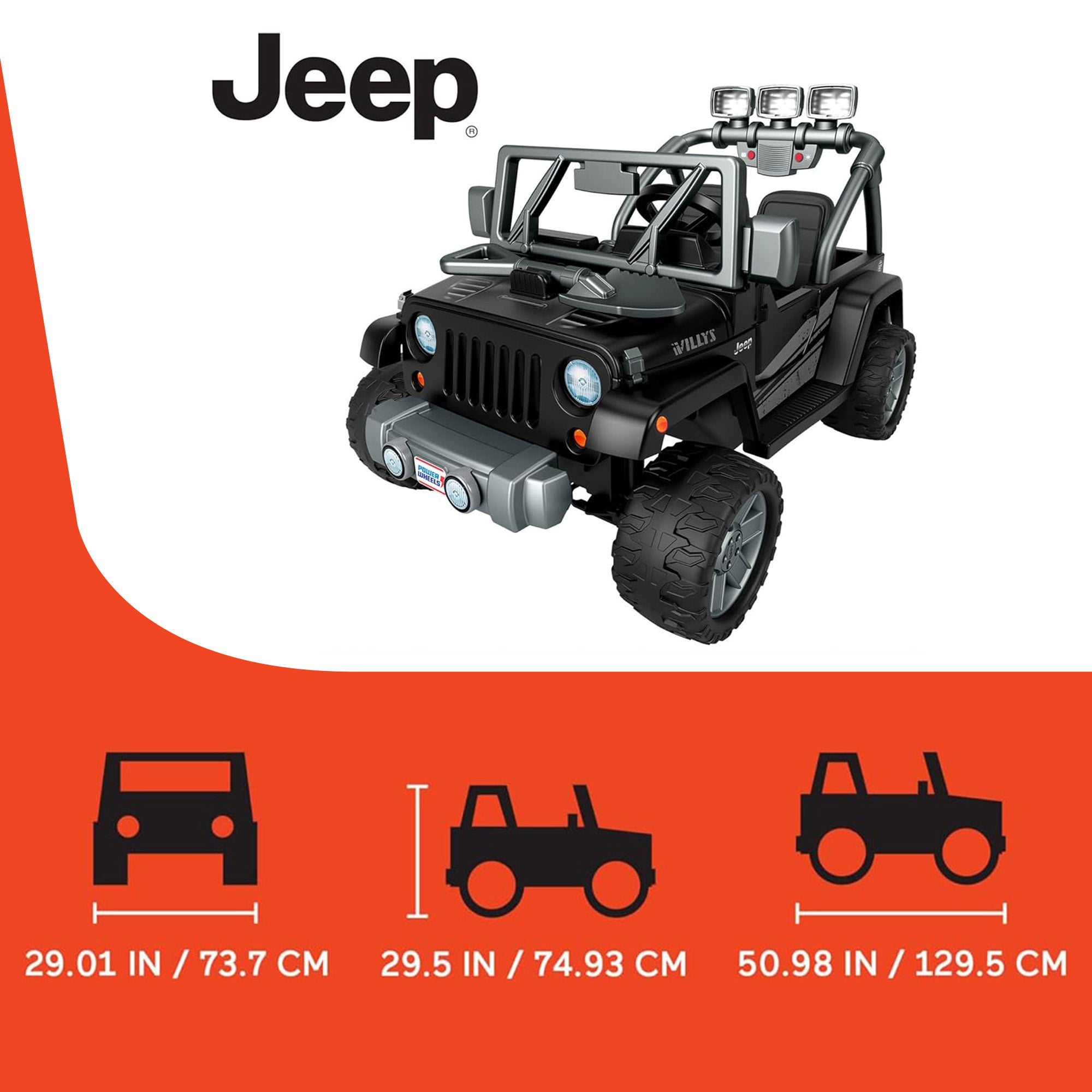 Power Wheels Jeep Wrangler Willys 2 Seater Toddler Kids Ride On Car SUV, Black - VMInnovations
