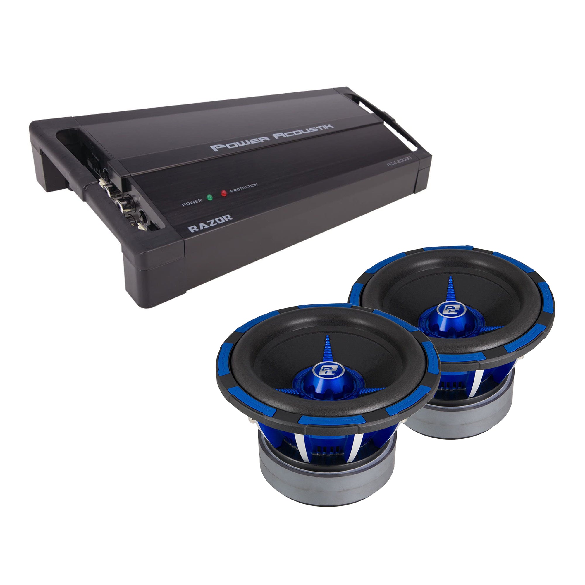 Power Acoustik Monoblock Amplifier & Power Acoustik 2400 Watt Subwoofer (2 Pk) - VMInnovations