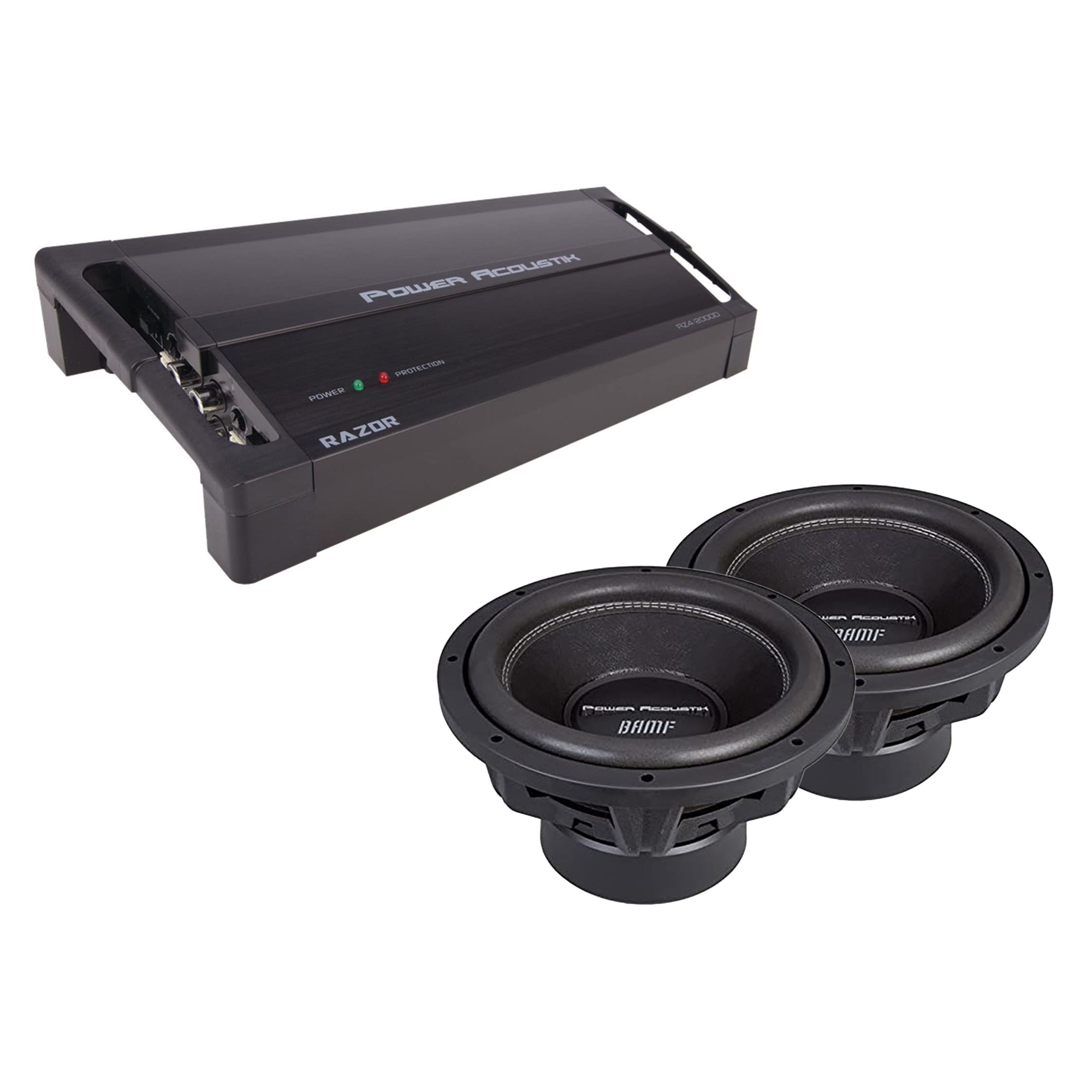 Power Acoustik RZ1-3500D Car Audio Amplifier & (2) BAMF-122 Subwoofers, 3500 W - VMInnovations