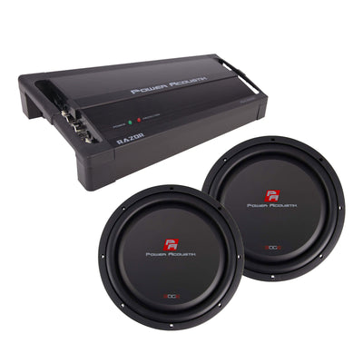 Power Acoustik Monoblock Amplifier & Power Acoustik 12" Subwoofer, Black (2 Pk) - VMInnovations