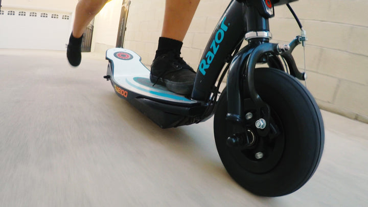 Razor E100 Electric Scooter with Aluminum Deck and Hand Brake, Blue(Open Box)