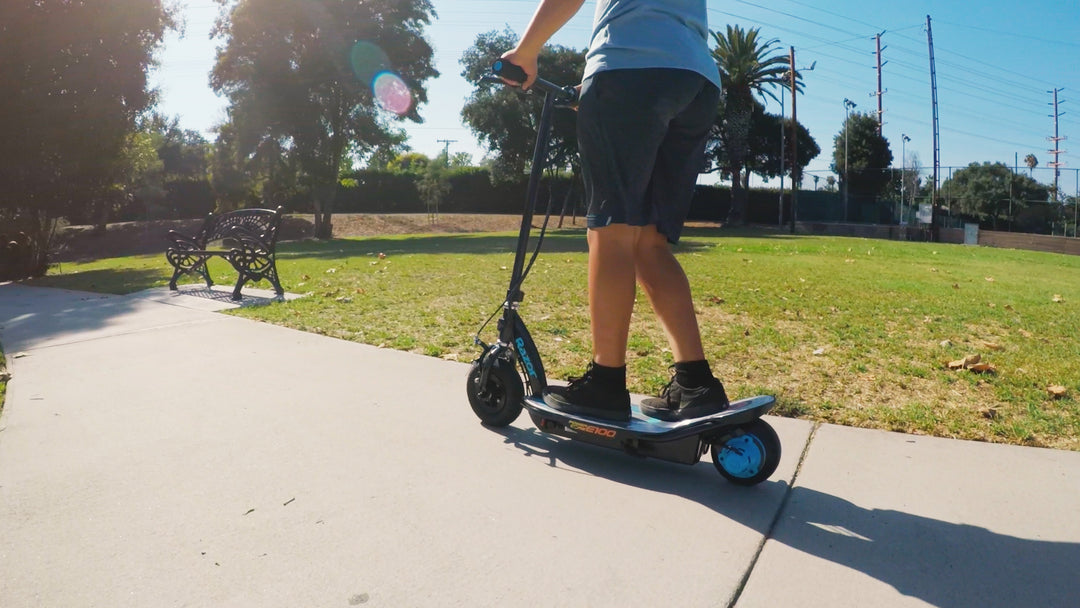 Razor E100 Electric Scooter with Aluminum Deck and Hand Brake, Blue(Open Box)