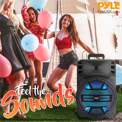 Pyle PPHP1243B 12 Inch Portable Bluetooth Karaoke System Speaker with LED Lights