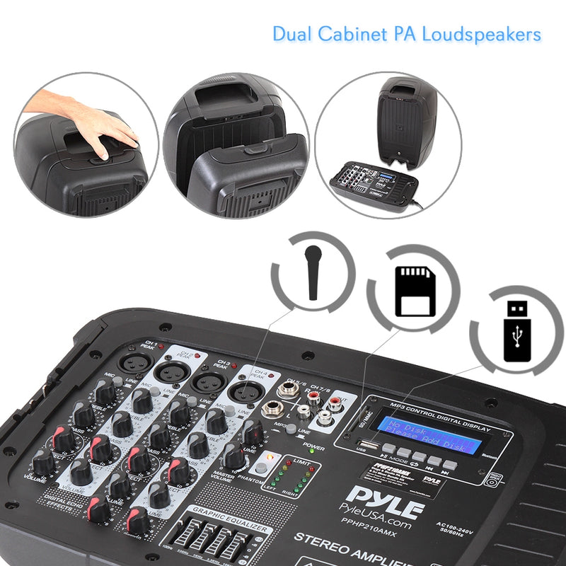 Pyle 10 Inch Bluetooth PA Loud Speaker and DJ Mixer Bundle Kit (Used)