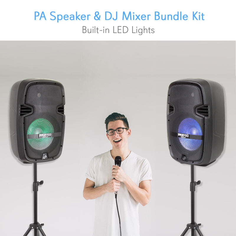 Pyle Stage and Studio 10" Bluetooth Speaker and DJ Mixer Bundle Kit (4 Pack)