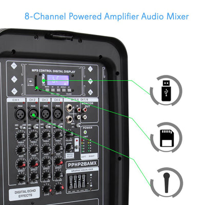 Pyle Stage and Studio 8 Inch Bluetooth PA Loud Speaker and 8 Channel Audio Mixer - VMInnovations