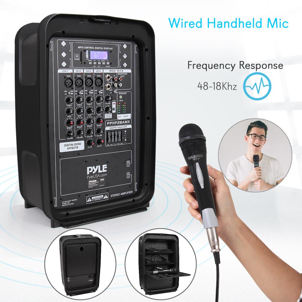 Pyle 2 x PPHP28AMX 8 Inch Bluetooth PA Loud Speaker and 8 Channel Mixer (2 Pack)