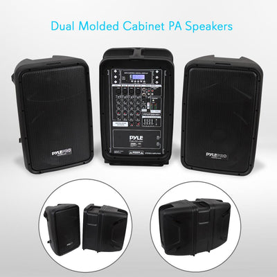 Pyle 2 x PPHP28AMX 8 Inch Bluetooth PA Loud Speaker and 8 Channel Mixer (2 Pack)