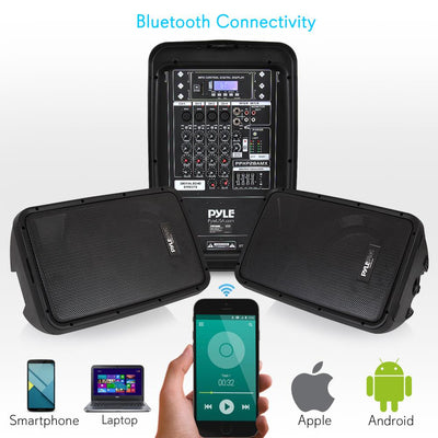 Pyle Stage and Studio 8 Inch Bluetooth PA Loud Speaker and 8 Channel Audio Mixer