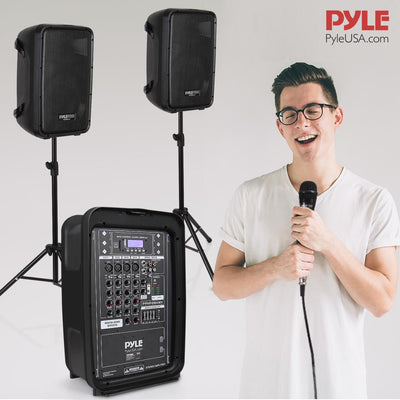 Pyle 2 x PPHP28AMX 8 Inch Bluetooth PA Loud Speaker and 8 Channel Mixer (2 Pack)