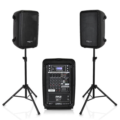 Pyle 4 x PPHP28AMX 8 Inch Bluetooth PA Loud Speaker and 8 Channel Mixer (4 Pack)