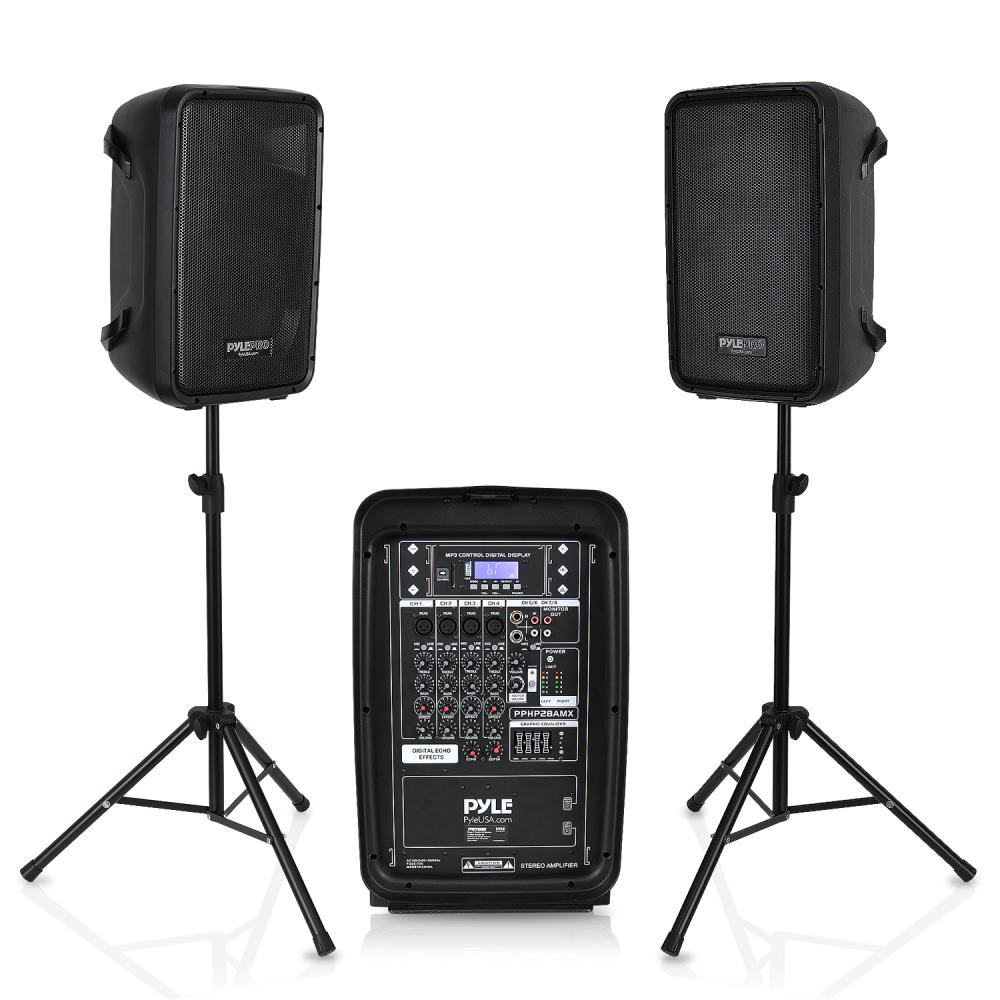 Pyle 2 x PPHP28AMX 8 Inch Bluetooth PA Loud Speaker and 8 Channel Mixer (2 Pack)