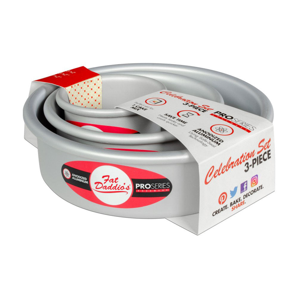Fat Daddio's 3 Piece Round Cake Baking Cooking Pan Celebration Set (Open Box)