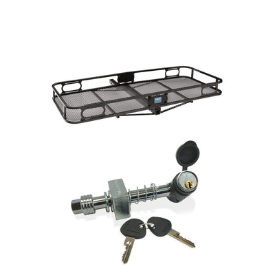Pro Series Cargo Basket + 5/8" Silent Hitch Pin Press-On Lock for 2" Hitches