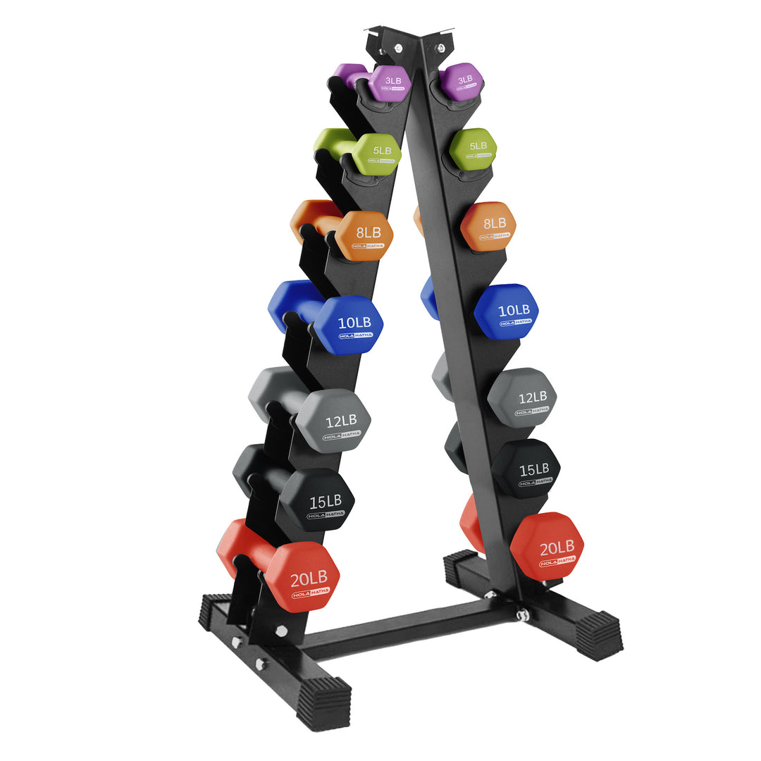 HolaHatha 146 Pound Neoprene Dumbbell Full Body Weight Set with Storage Rack