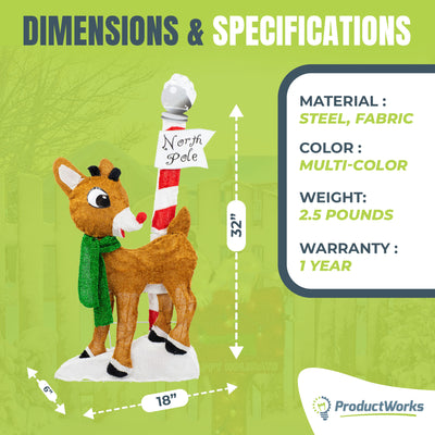 ProductWorks 32" Rudolph the Red Nosed Reindeer Pre-Lit Yard Decor (Open Box) - VMInnovations