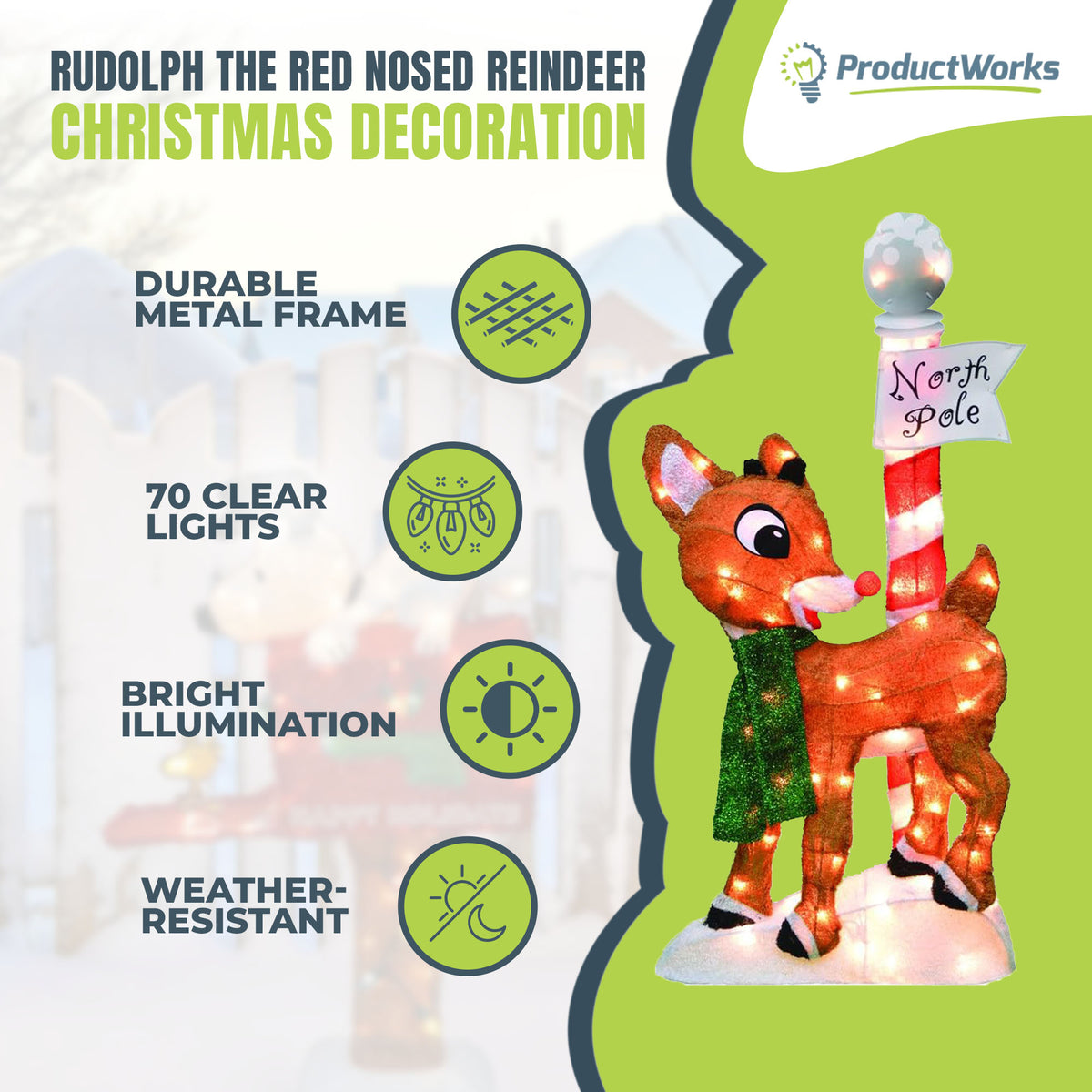 ProductWorks 32" Rudolph the Red Nosed Reindeer Pre-Lit Yard Decor (Open Box) - VMInnovations