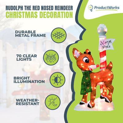 ProductWorks 32" Rudolph the Red Nosed Reindeer Pre-Lit Yard Decor (Open Box) - VMInnovations
