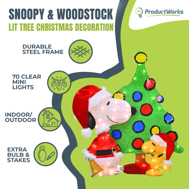 ProductWorks Peanuts 32" Snoopy and Woodstock Pre-Lit Christmas Tree Yard Decor