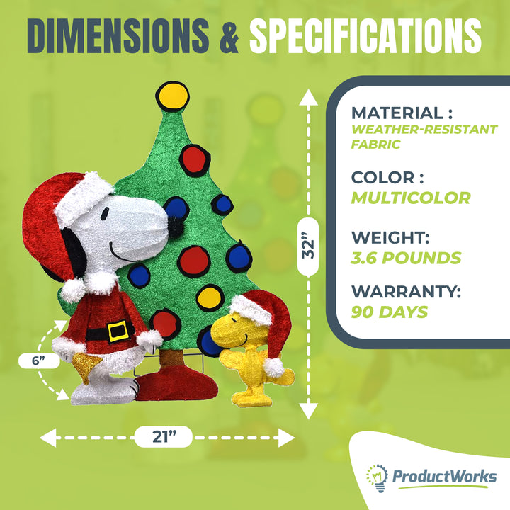 ProductWorks Peanuts 32" Snoopy and Woodstock Pre-Lit Christmas Tree Yard Decor