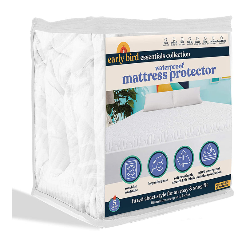 Early Bird Essentials Waterproof Fitted Breathable Mattress Protector (Open Box)