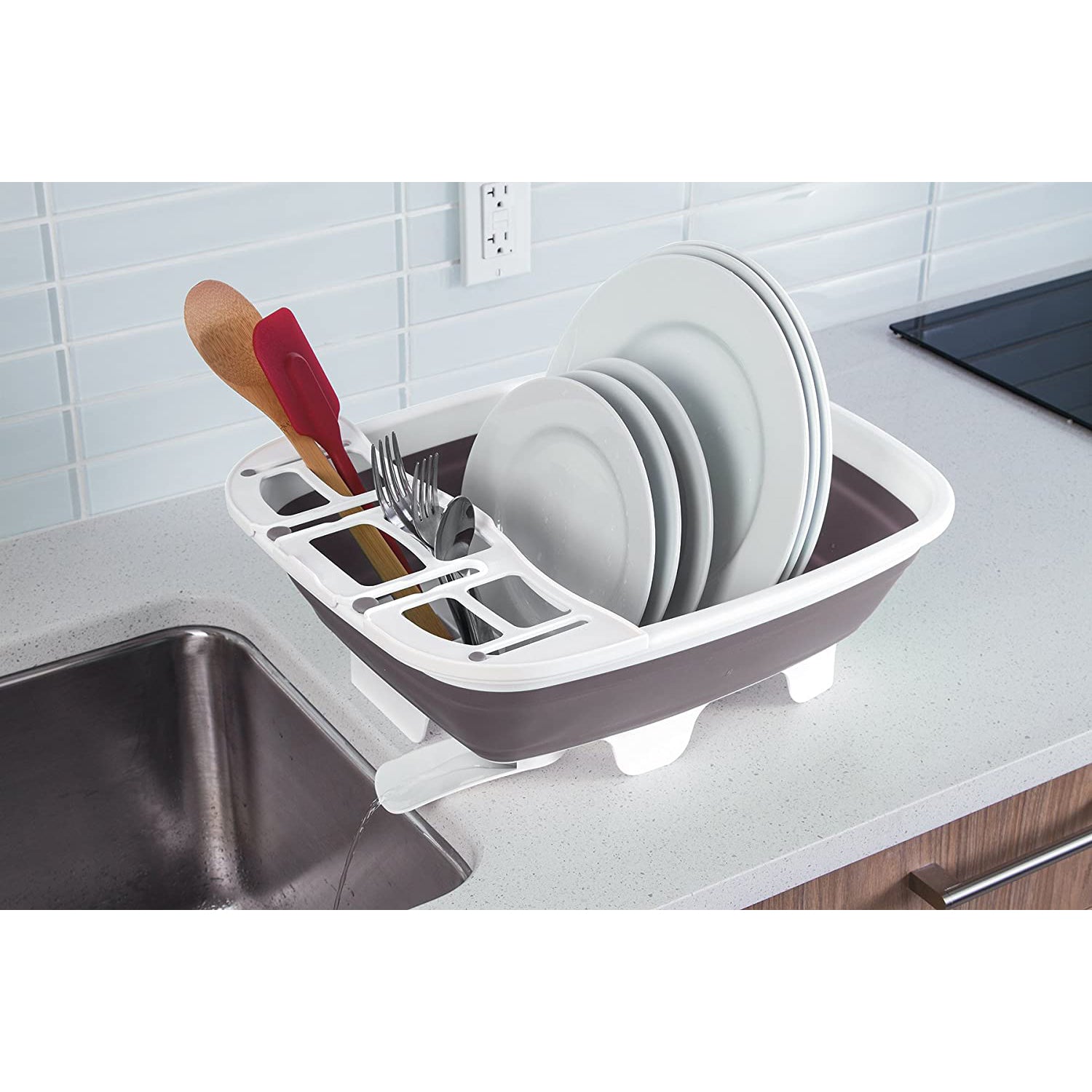 Prep Solutions Dish Drainer Drying Rack w/ Swivel Spout for Kitchen (Used)