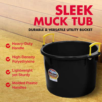 Little Giant 40 Quart Durable and Versatile Utility Muck Tub w/Handles, Black - VMInnovations