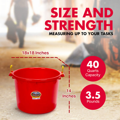 Little Giant 40 Quart Durable and Versatile Utility Muck Tub w/Handles, Red