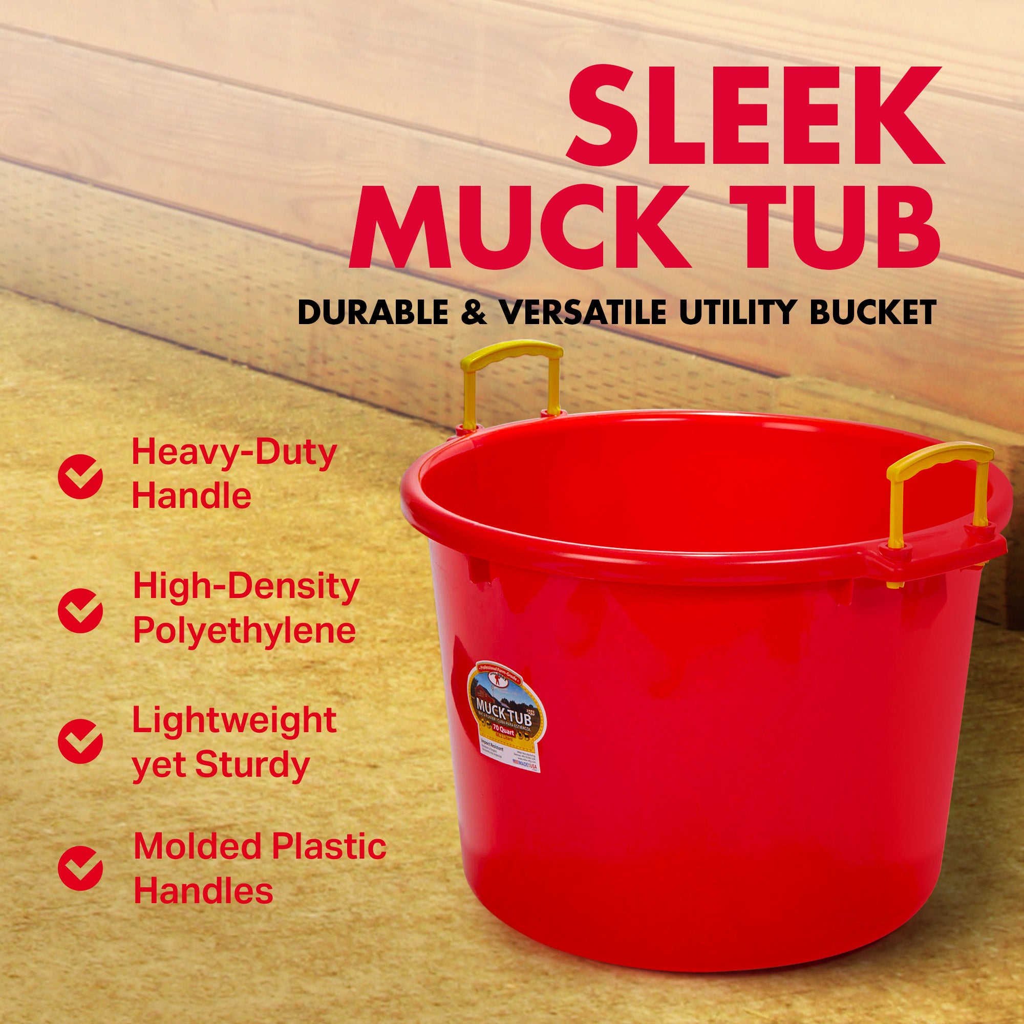 Little Giant 40 Quart Durable and Versatile Utility Muck Tub w/Handles, Red - VMInnovations