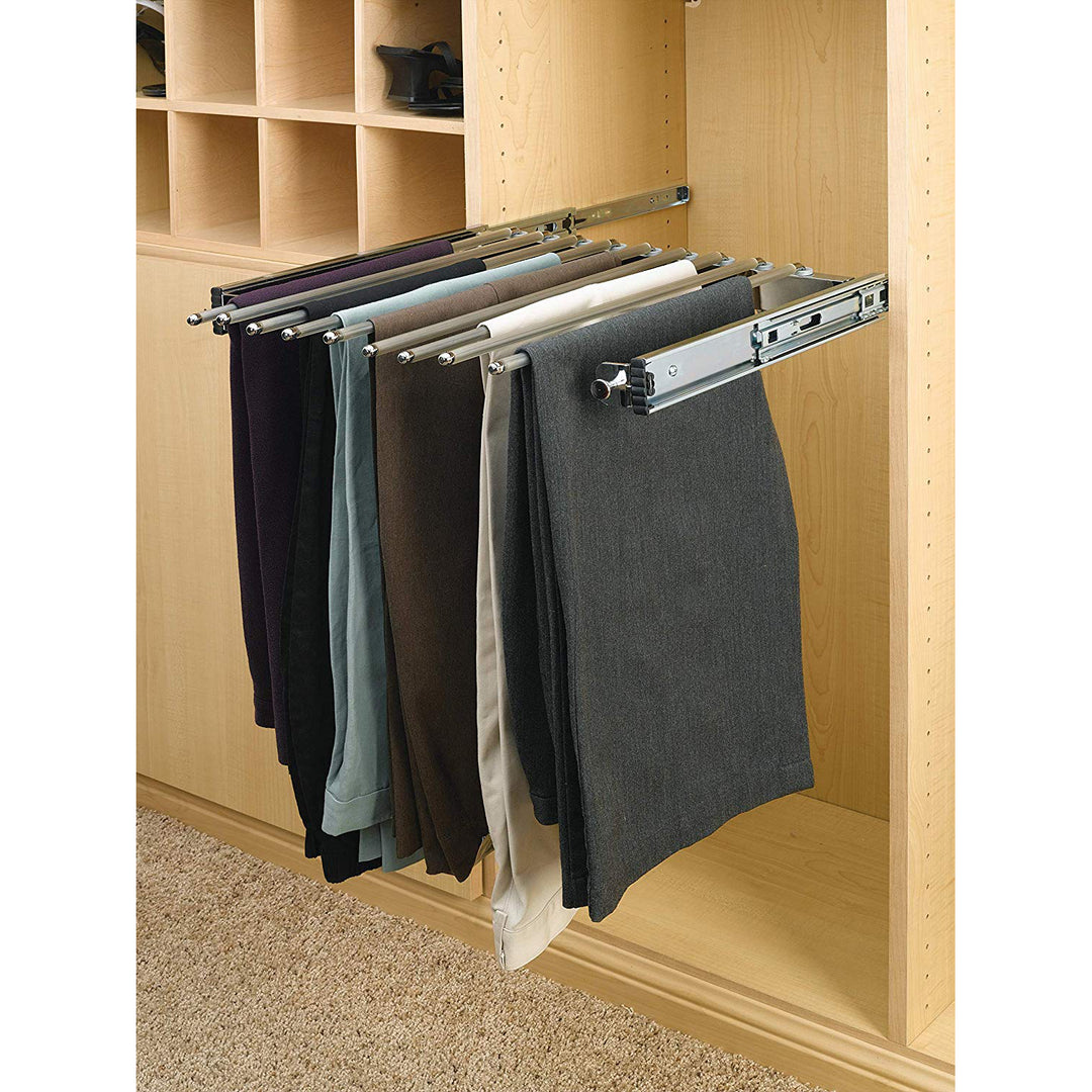 Rev-A-Shelf 24" Pullout Closet Wire Pant Rack for 13 Pairs, Chrome, PSC-2414CR