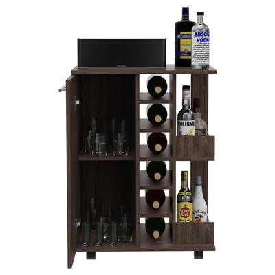 TUHOME Bar Storage Cabinet Cart for Wine and Liquor with Door, Amaretto (Used)