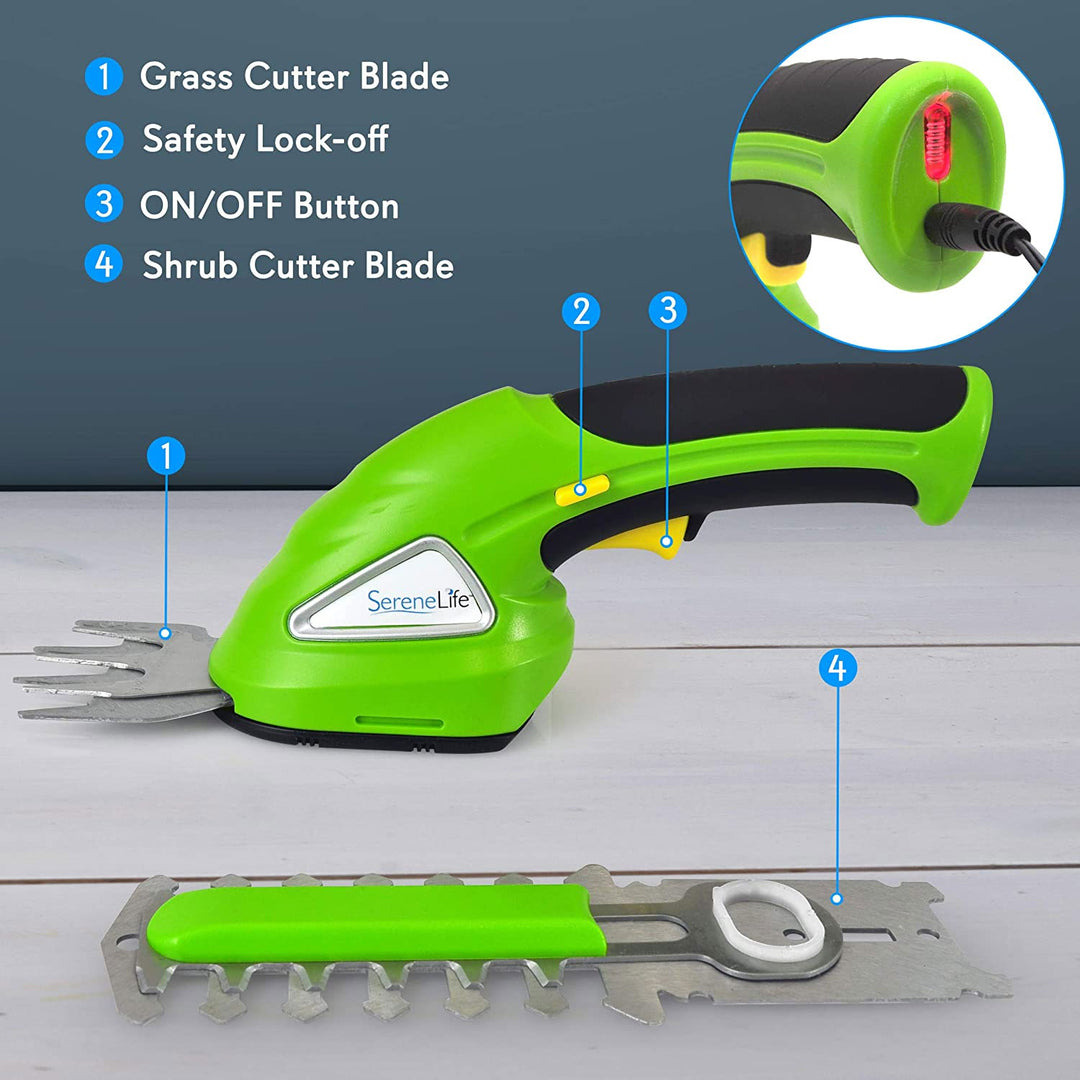 SereneLife Rechargeable Electric Cordless Grass Clipper & Hedge Trimmer (2 Pack)