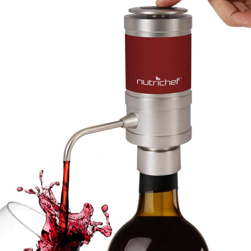 NutriChef Electric Wine Aerator Dispenser Pump Bottle Breather Tap, Red (2 Pack)