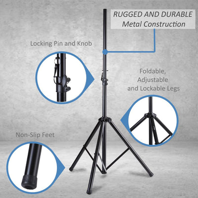 Pyle PSTK107 Dual Speaker Tripod Stand Adjustable Mount Holders Pair (2 Pack) - VMInnovations