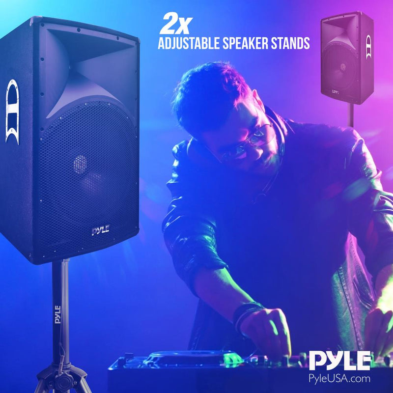 Pyle PSTK107 Universal Dual Speaker Tripod Stand Adjustable Mount Holders Pair