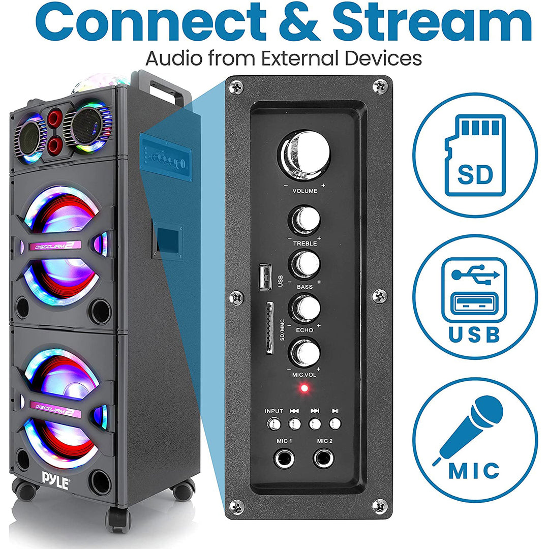 Pyle Portable Bluetooth Speaker System with Flashing Party Lights (Open Box) - VMInnovations