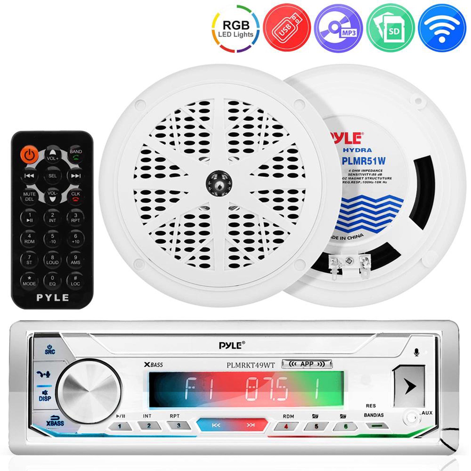Pyle PLMRKT32WT Marine Receiver Stereo System w/ Pair 5.25 Inch Speakers, White - VMInnovations
