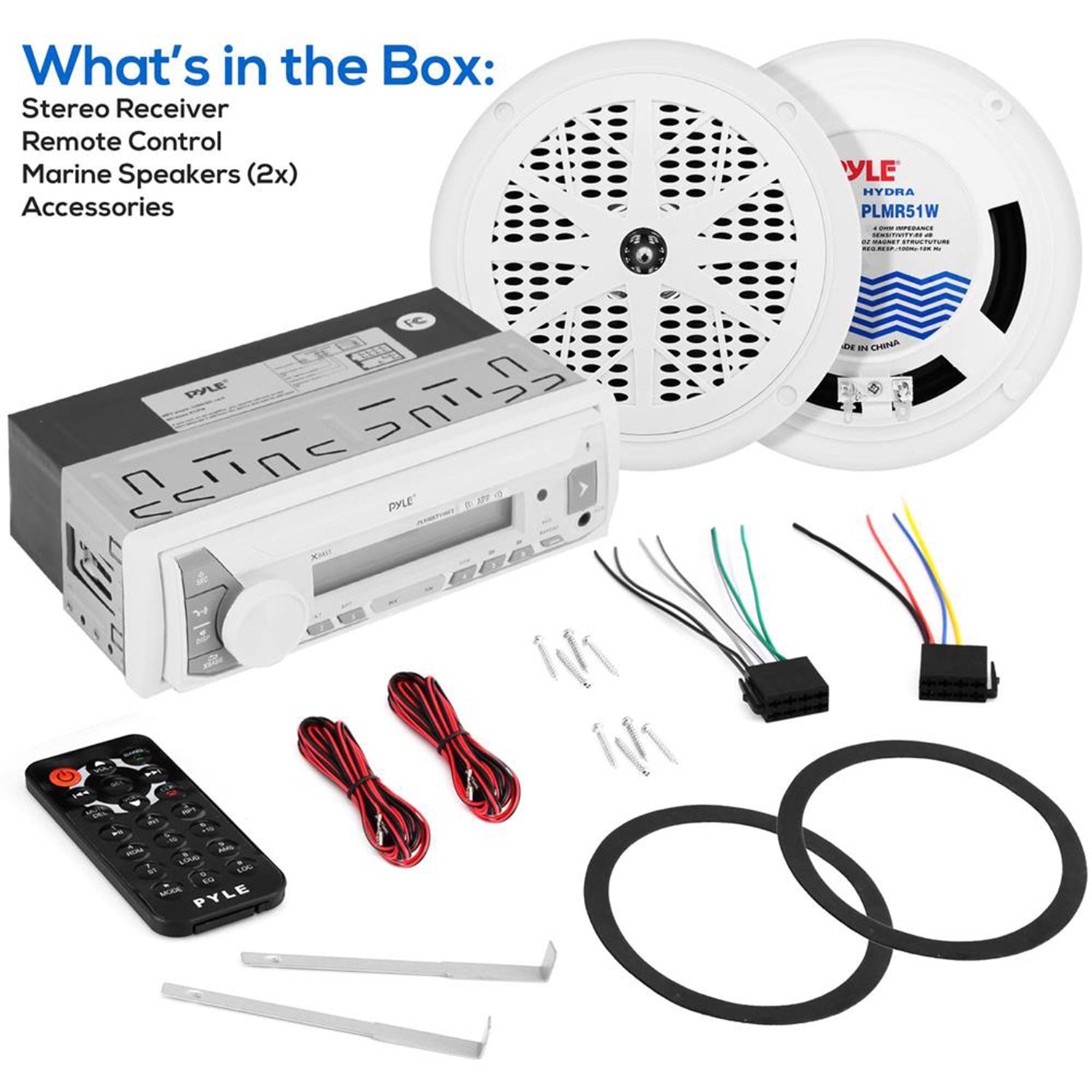 Pyle PLMRKT32WT Marine Receiver Stereo System w/ Pair 5.25 Inch Speakers, White - VMInnovations