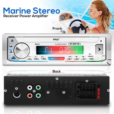 Pyle Marine Receiver Stereo System w/ Pair 5.25 Inch Speakers, White (Open Box)