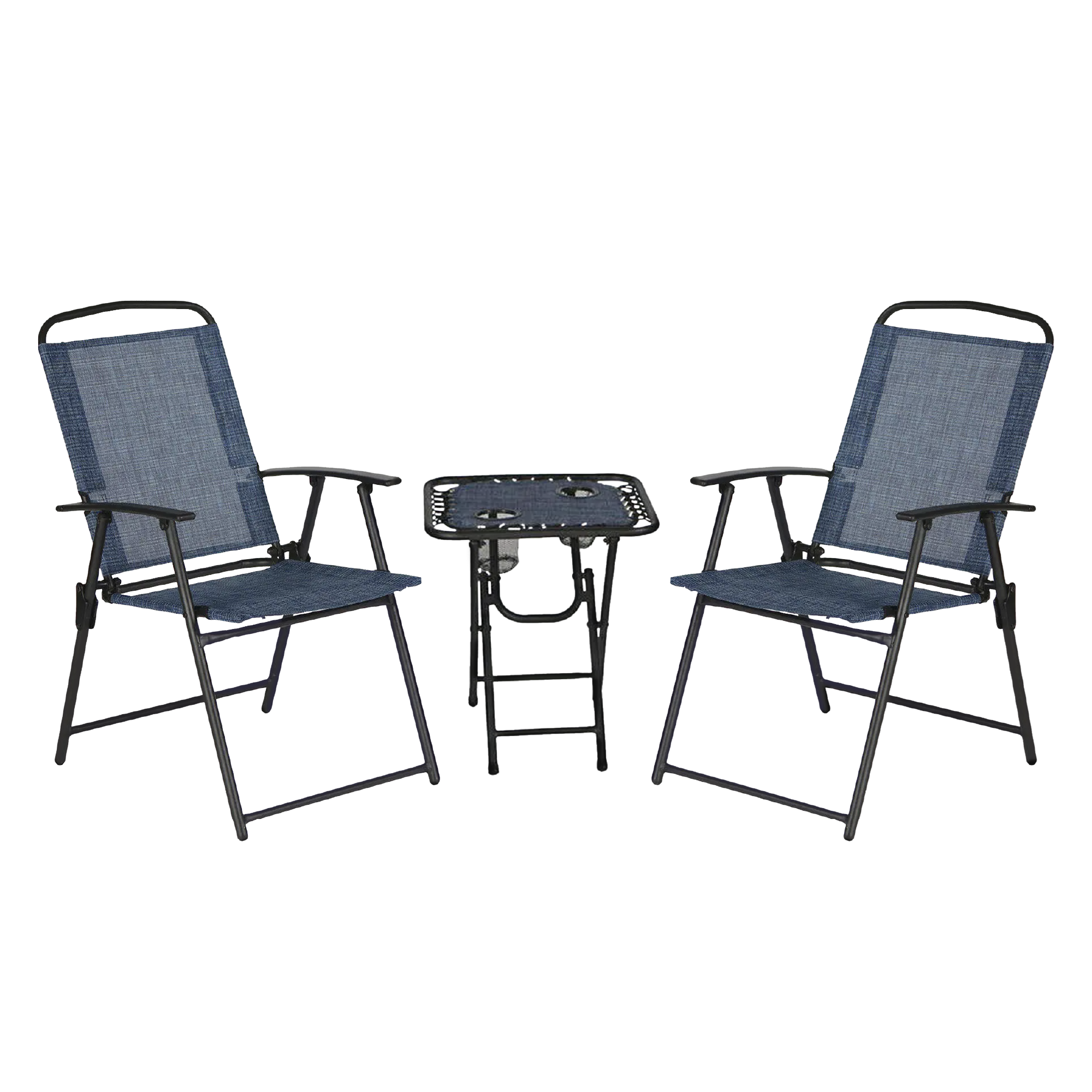 Trappers Peak 3-Piece Folding Outdoor Patio Chairs and Table, Blue (Open Box) - VMInnovations