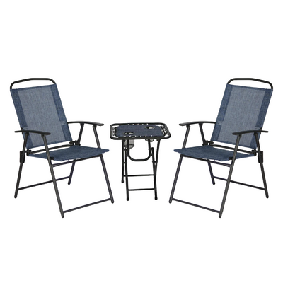 Trappers Peak 3-Piece Folding Outdoor Patio Chairs and Table, Blue (Open Box) - VMInnovations