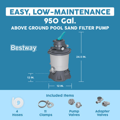 Bestway 950 Gallon Sand Filter Pump for Above Ground Outdoor Swimming Pools