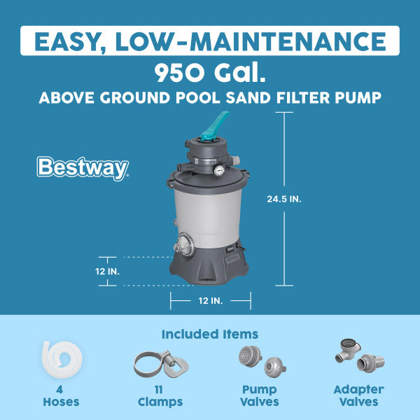 Bestway 950 Gallon Sand Filter Pump for Above Ground Outdoor Swimming Pools