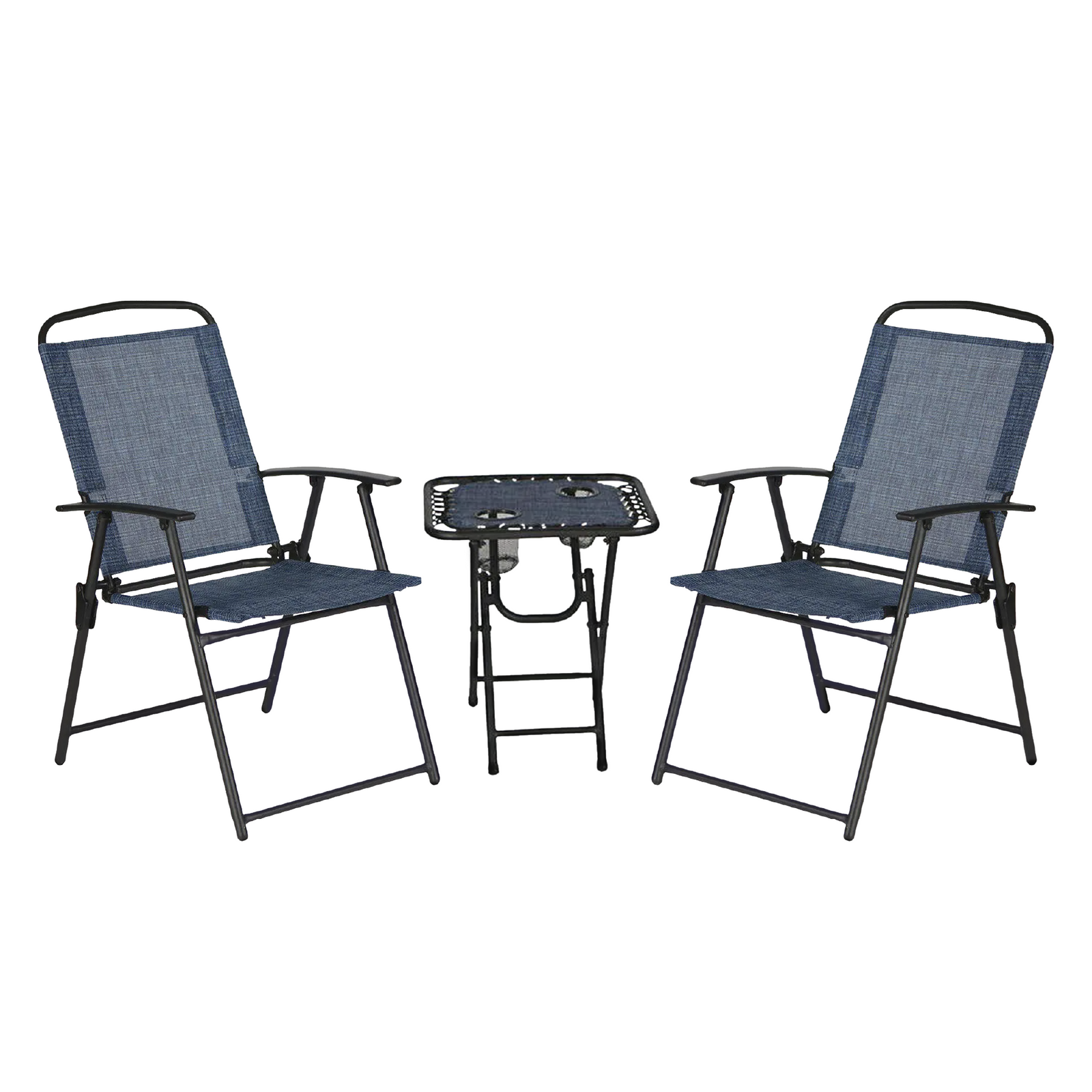 Trappers Peak 3-Piece Folding Outdoor Patio Chairs and Table, Blue (Open Box) - VMInnovations